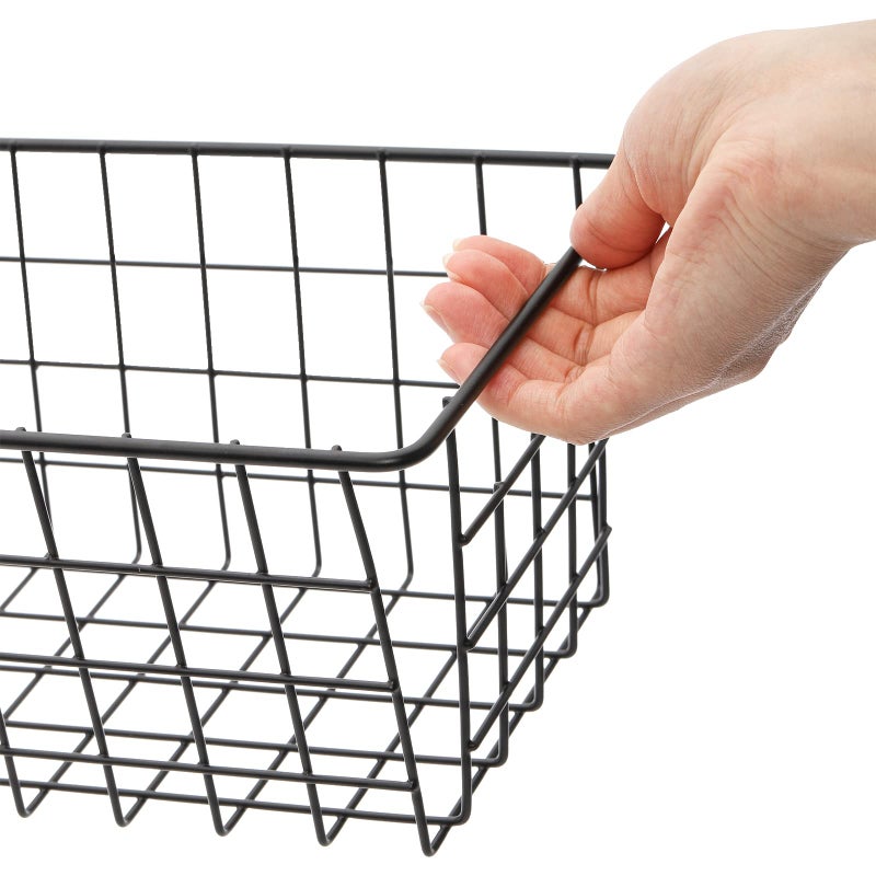 Hedume 3 Pack Metal Wire Storage Organizer Basket, 16.2" x 6.3" x 4.4" Bin Basket with Handles, Versatile Organizer for Kitchen, Pantry, Closet, Laundry Room, Cabinets, Bathroom - Black - Image 3
